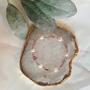 White and pink wire-wrapped bracelet