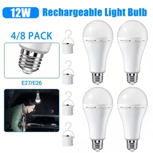 12W Rechargeable Emergency Light Bulbs, Battery Powered Energy Efficient LED Light Bulb 6000K Daylight E26/27 with 1200mAh for Home Power Outage Camping Hurricane