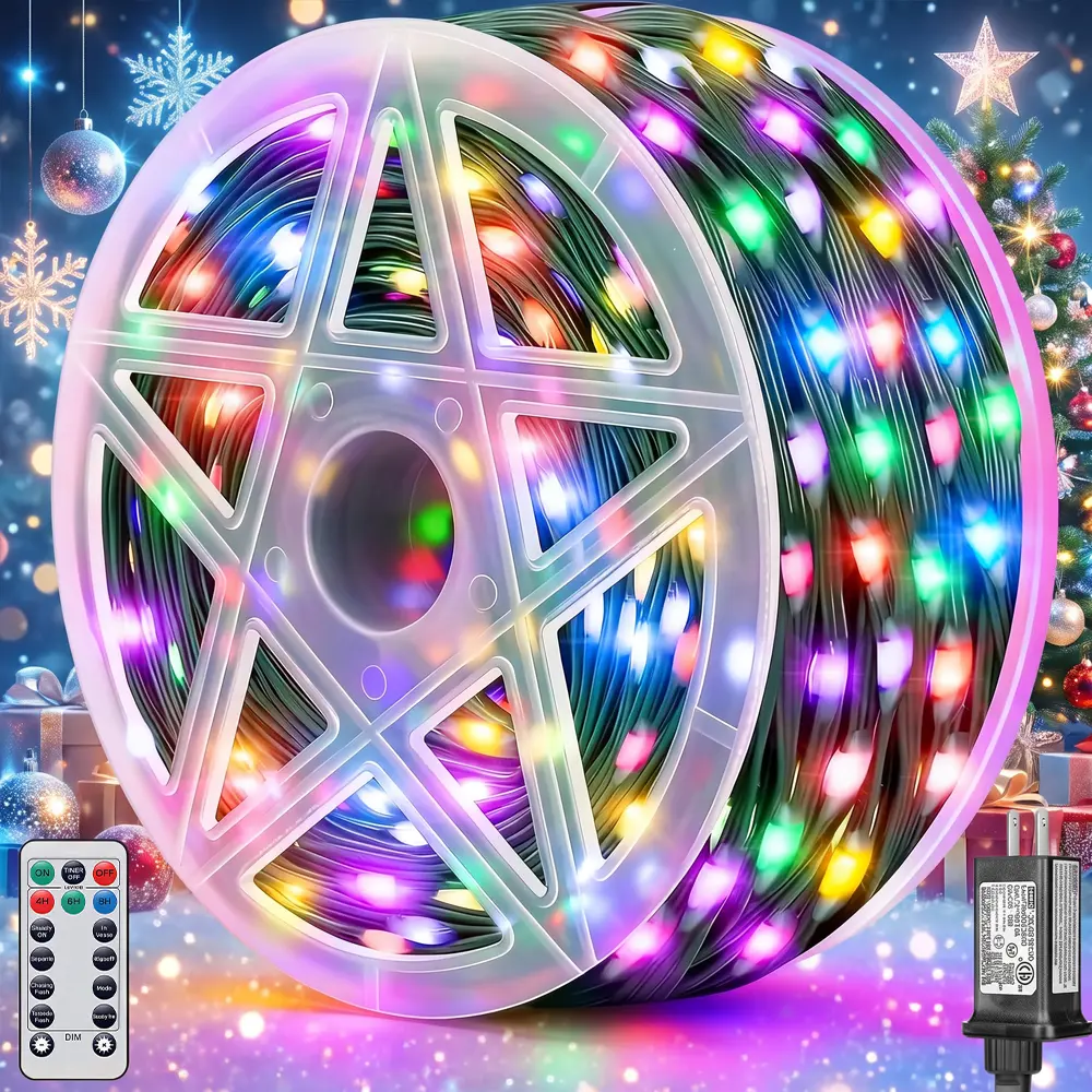 MATULSA RGB LED String Lights, Colorful Christmas Decor Lights with Remote, 196FT/295FT, 8 Modes, 4 Brightness Levels, 4H/6H/8H Timer, Memory Function, IP67 Waterproof for Christmas Wishlist, House Decoration