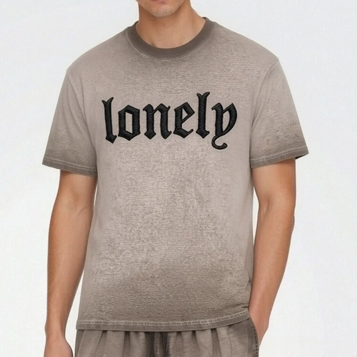 Men's American Vintage Distressed Washed T-Shirt with Gothic Letter Prints, Lonely Graphic Loose Fit Streetwear Casual Sports Top for Summer