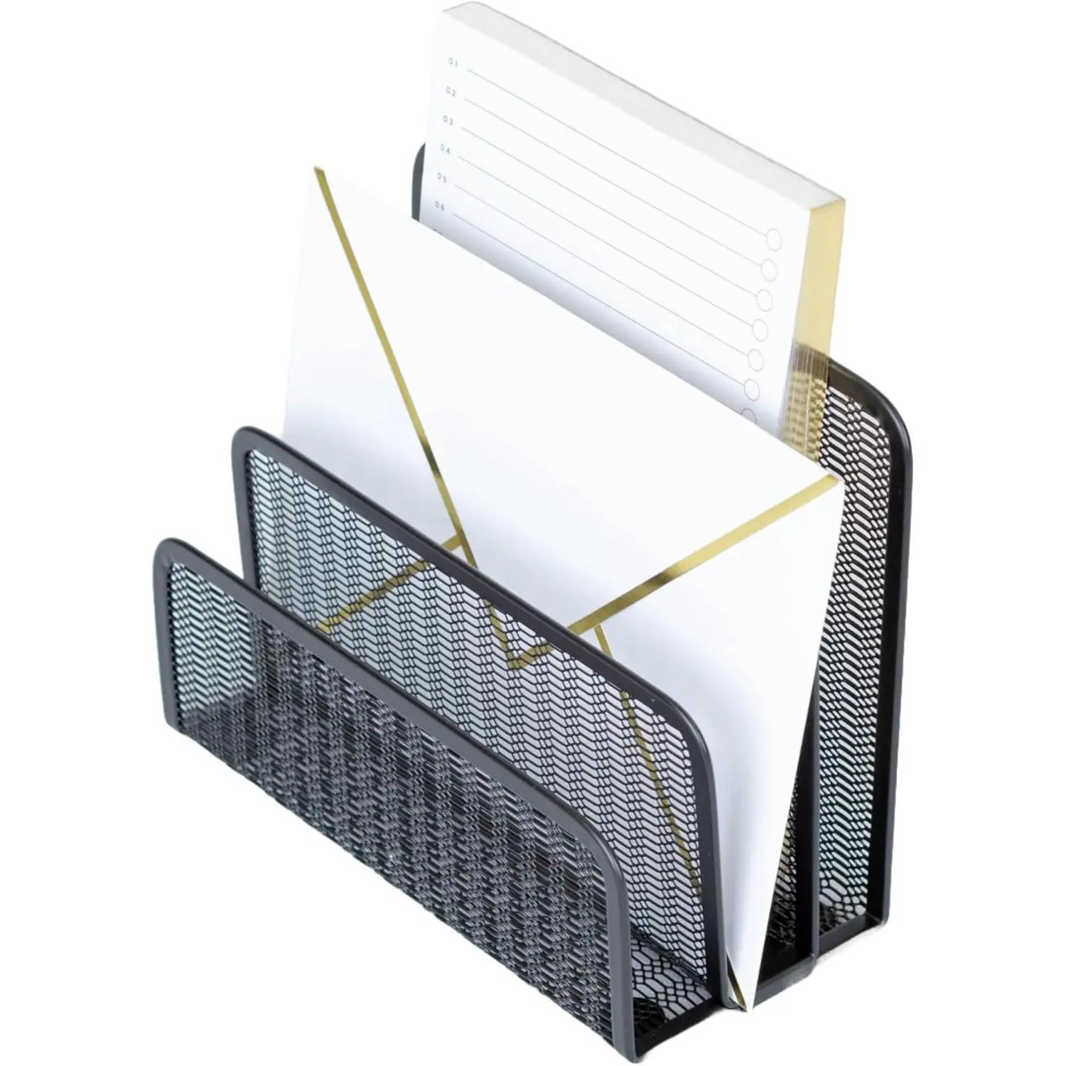 Black Metal Mesh Letter Sorter - 3-Slot Mail Organizer for Desk, Office &  - Space-Saving Vertical Mail Holder for Envelopes, Documents & Files - Sleek Desk Organizer