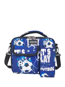 Football Theme Lunch Bag with Cup Holder, Insulated Food & Beverage Bag, Sporty Oxford Fabric, Outdoor Picnic, Student Meal Box Bag