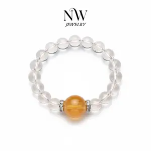 Minimalist Translucent Natural Citrine and Clear Quartz Bracelet with 15mm Beads for Everyday Wear and Special Occasions