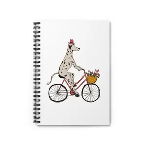 Dalmatian on Bicycle Notebook — Cute Floral Bike Spiral Notebook for Dog Lovers