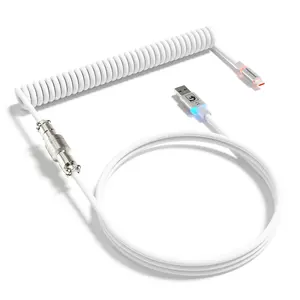 MAMBASNAKE C01 Ultra RGB Coiled Keyboard Cable,Pro Custom USB-C Aviator Cable for Gaming Keyboards,Stable Dual-Sleeved Design,2m Type-C to USB-A Hyper-Speed,Detachable Metal Aviator