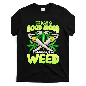 Men's Vintage Graphic Tee-today Good Mood Is Sponsored By Weed, Hot Black Tee, Street Art Style, Comfortable Cotton Men's Round Neck Short Sleeves T-shirt
