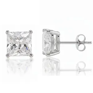 925 Sterling Silver Stud Earrings Clear CZ Princess Cut (6mm)