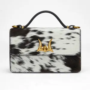 Women's Leather Handbag in Black & White Cowhide and Ostrich Leather, Stylish Versatile Statement Bag, Cowhide Leather Handbag, Stylish Versatile Bag