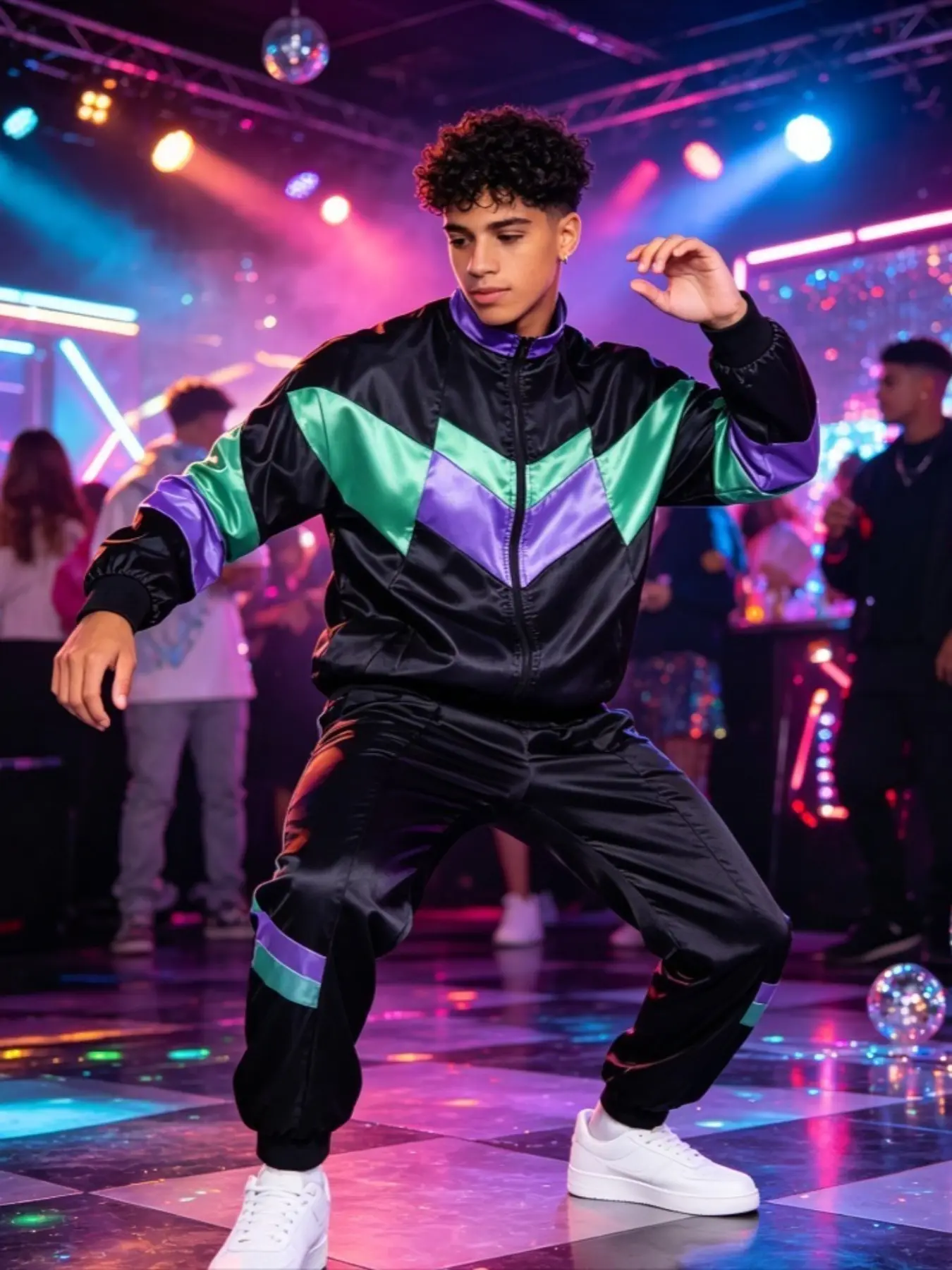 80s Vintage Gym Tracksuit for Women Men | Retro Sweat Suit with Zip Up Jacket + Elastic Waist Side Stripe Pants | Disco Party Costume for 80s Theme Night