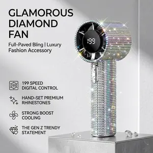 Bling Diamond Handheld Fan, Portable Rechargeable Mini Fan with 5 Speeds, Stylish Cooling for Travel, Concert & Summer Days