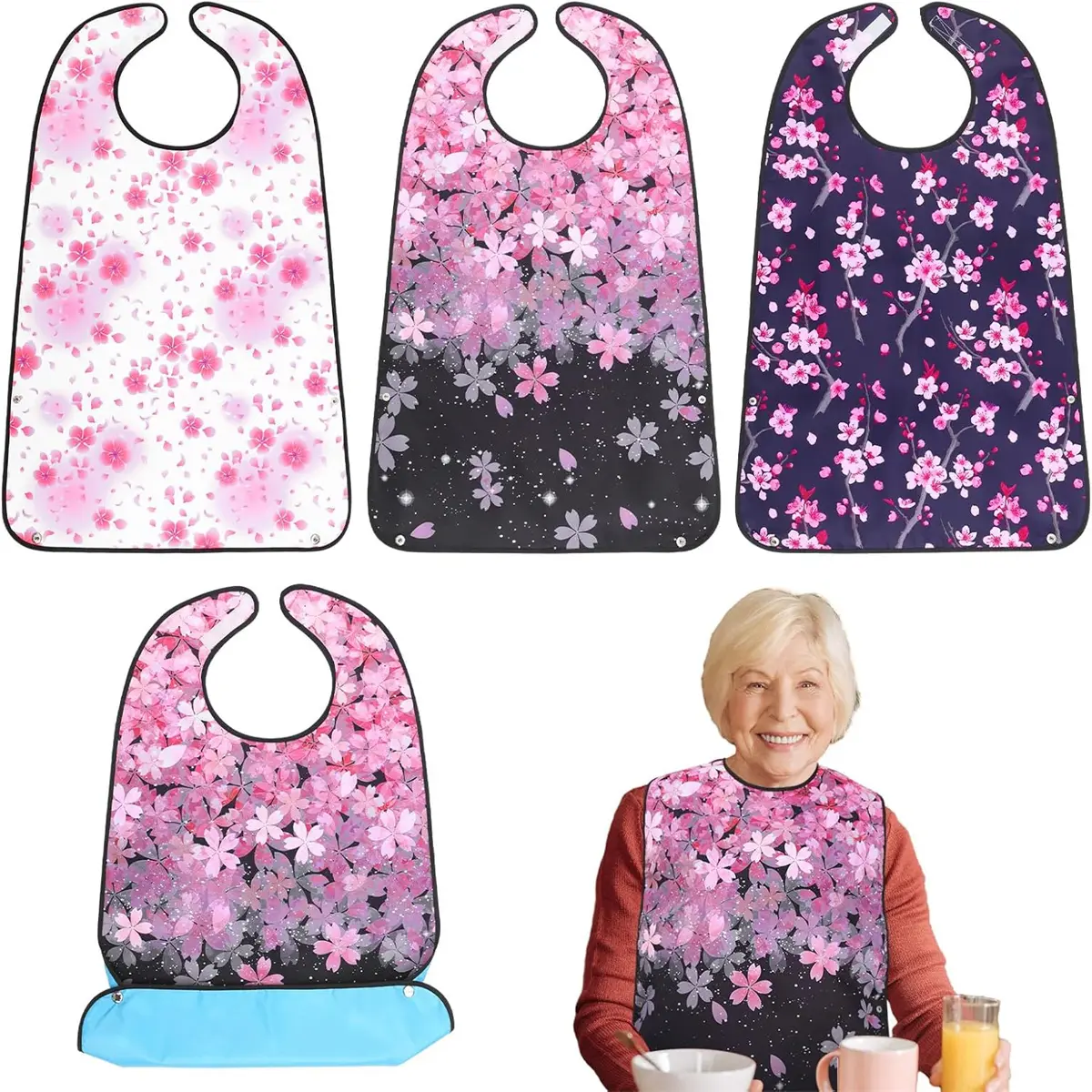 3PCS,Adult Bibs for Women Washable Bib Reusable Waterproof Clothing Protector with Optional Crumb Catcher Apron Funny Apron