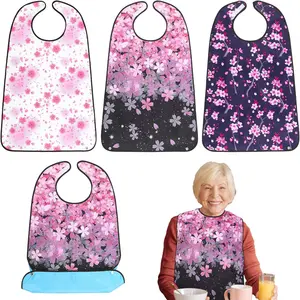 3PCS,Adult Bibs for Women Washable Bib Reusable Waterproof Clothing Protector with Optional Crumb Catcher