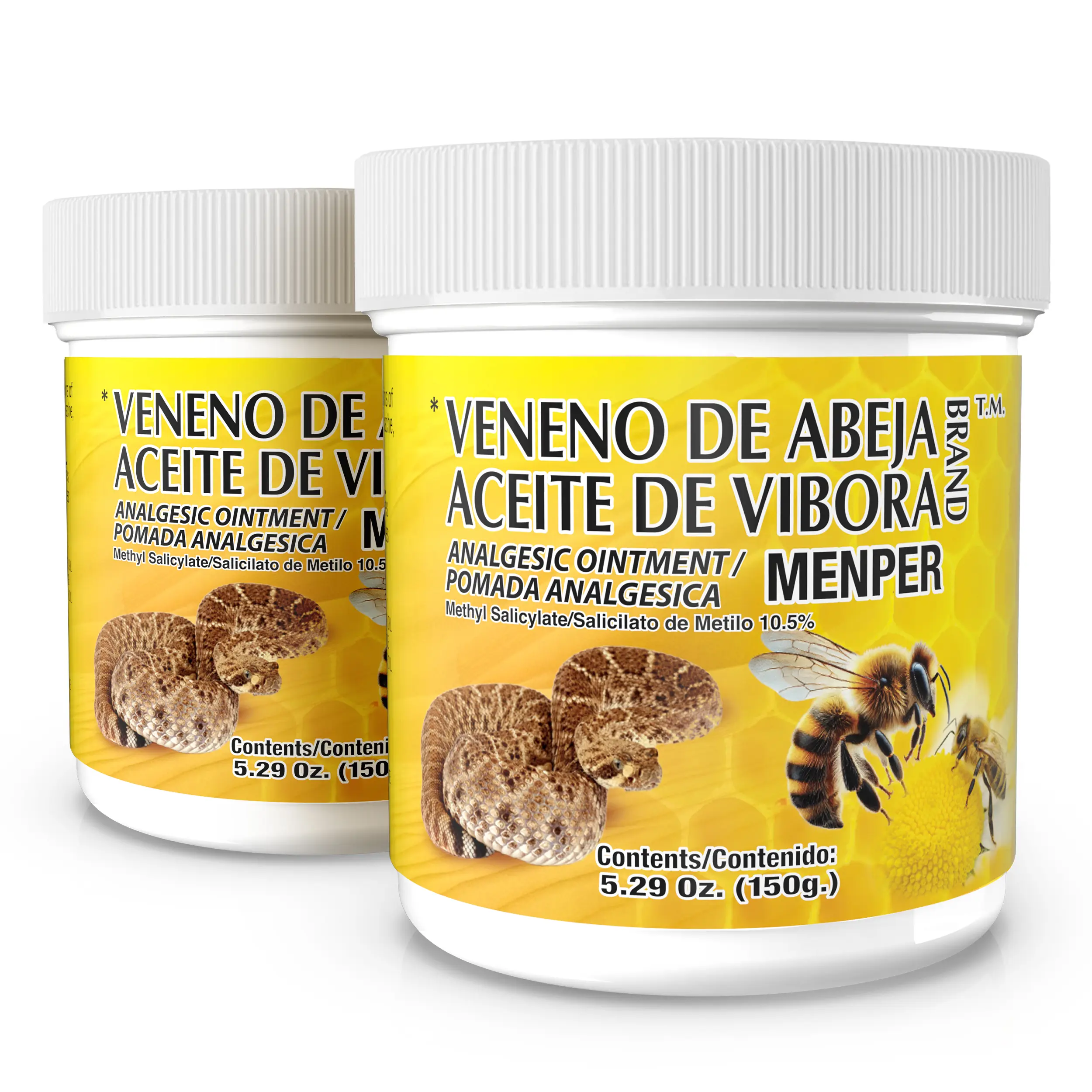 Warming Therapeutic Bee Venom & Viper Oil Analgesic Ointment with Menthol, FDA Drug Facts, Clinically Formulated Topical Treatment for Minor Muscle & Joint Pain, Inflammation Reduction, Fresh Scent, 5.29 Oz Jars (Pack of 2)