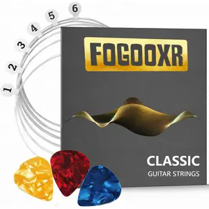Classical Guitar Strings Set with 3 Picks- 6 numbered Smooth & Durable Fully Coated Nylon Strings