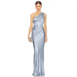Shona Joy La Lune Gathered One Shoulder Maxi Dress in Powder Blue