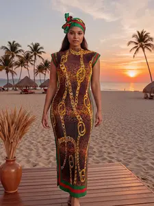 Women's Elegant Animal Print Long Dress Set, Slim-Fitting Moo Moo Skirt & Scarf, Beach Sun Protection Shawl, All Seasons Fashion