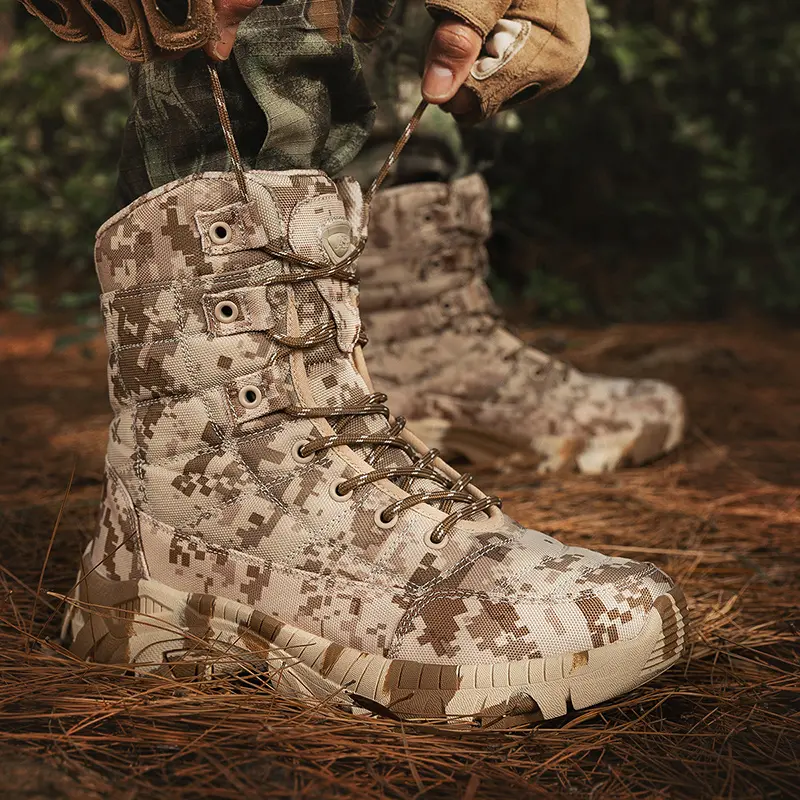 Men’s mid-cut leather lace-up waterproof ankle hiking boots, casual round toe non-slip military tactical boots, suitable for hiking, camping, trekking, hunting, and adventure hiking.