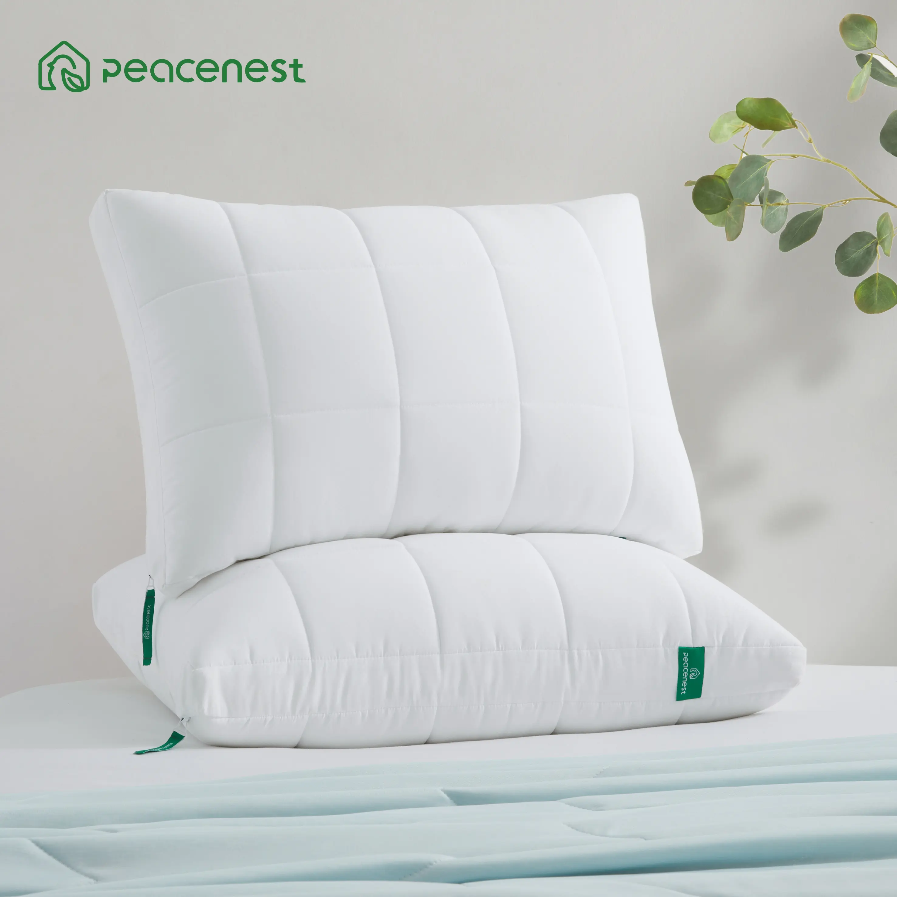 PEACENEST 3-in-1 Adjustable PCM Cooling King Pillow Set, 2-Pack 18x26x2 Inch Standard Pillows - Zipper-Removable, Height-Customizable Polyester Bedding for Back Sleepers, Mother's Day Gift, 2-Pack Standard Pillows