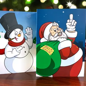 "Merry F–in' Christmas" Cards 10-Pack with Santa Snowman & Gingerbread Man Designs for Festive Greetings