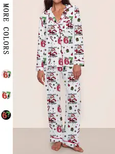 Women's 67 Six seven santa  Christmas Pajama Set, Fall & Winter Long Sleeve Loungewear, Elastic Waist Pants, Comfortable Cute Holiday, Christmas Gift