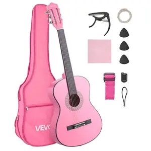 VEVOR Classical Guitar, 38 Inch, Wood Classical Guitar Starter Kit for Beginners, with Nylon Strings, Gig Bag, Strap, Tuner, Extra Strings, Picks, Capo, Basswood, for Teenagers Adults Students, Pink