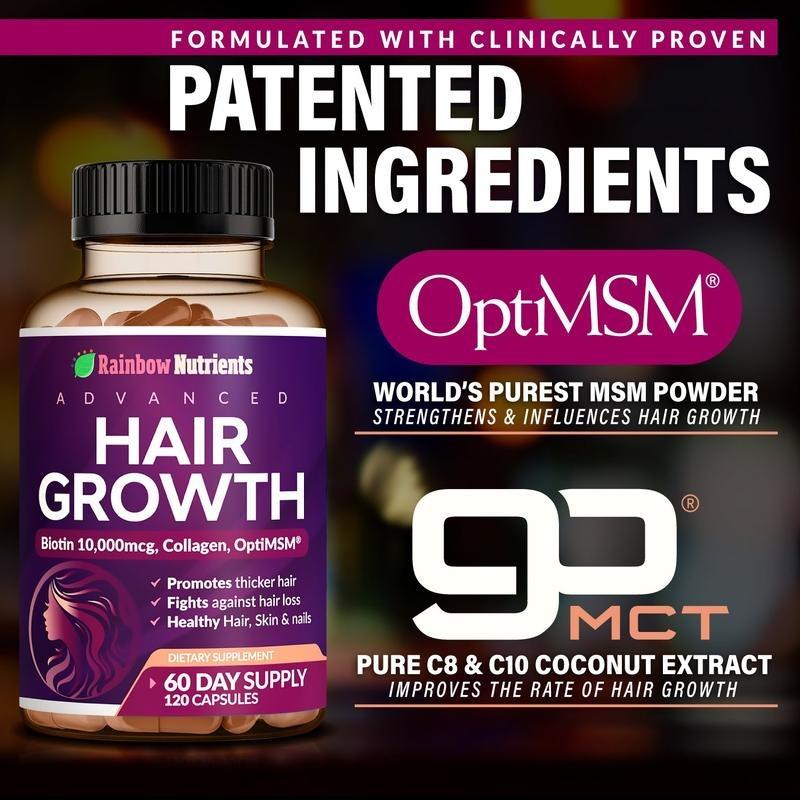 Hair Growth Vitamins for Women | Biotin 10,000mcg, Collagen, goMCT, Saw Palmetto | Naturally Regrow Stronger & Healthier Hair, Skin and Nails | Stops Hair Loss | 60 Day Supply