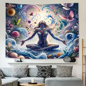 Women's Meditative Dream Print Tapestry, Waterfall Design Home Decor Wall Hanging, Polyester Fabric with Free Accessories