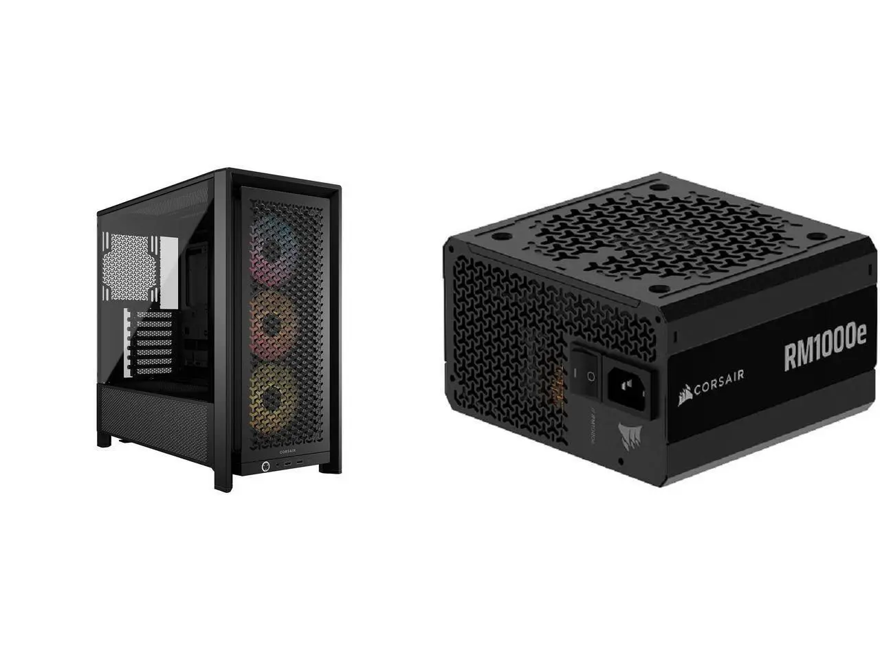 CORSAIR FRAME 4000D RS ARGB Mid-Tower PC Case, Black – Customizable Design – InfiniRail™ Fan Mounting – Fits 360mm Radiators – ASUS BTF, MSI Project Zero CORSAIR RMe RM1000e 1000W Power Supply