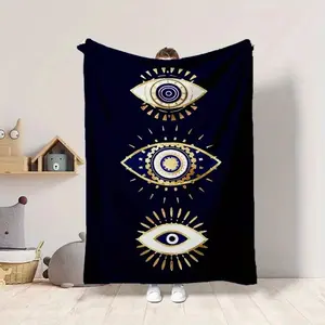 Cozy Chic Large Soft Polyester Flannel Blanket - Evil Eyes Geometric Design, Machine Washable, 70.87+ in Longest Side (2.16 sq m), Ideal for Sofa, Bed, Cozy Chic Blanket
