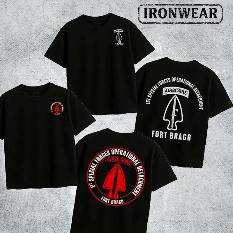 [Collection] IronWear Tactical 1st Special Forces Operational Detachment Airborne Graphic T Shirt Men's Retro Tactical Veteran Graphic Tee Outdoor Sports Apparel Gift Men