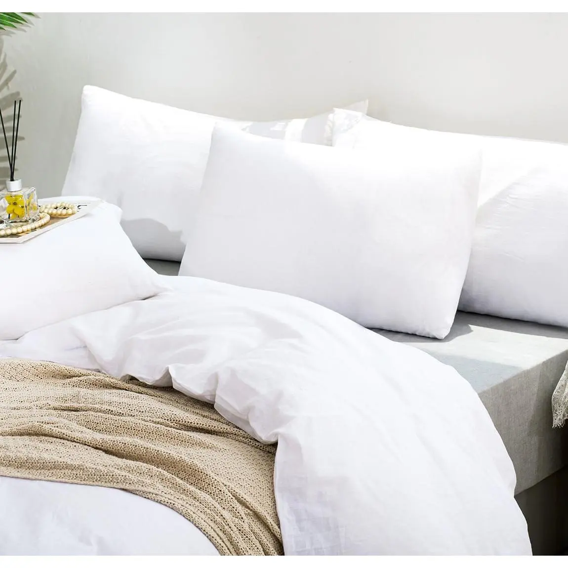 Linen Bed Pillow Cases  Size(25.98"x20.08") - Set of 2 Linen Standard Pillow Covers Washed Solid Color  Flax Soft Breathable,White