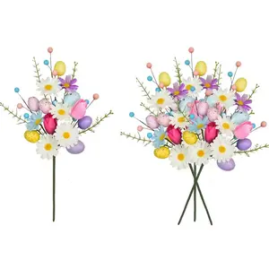 5pcs Artificial Easter Egg Floral Arrangement Accessories with Spring Stem, Plastic Flower Decor for Home Vase Filling, Table Centerpiece, Artificial Mixed Flower