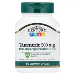 21st Century Turmeric plus Black Pepper Extract, 500 mg, 60 Vegetarian Capsules