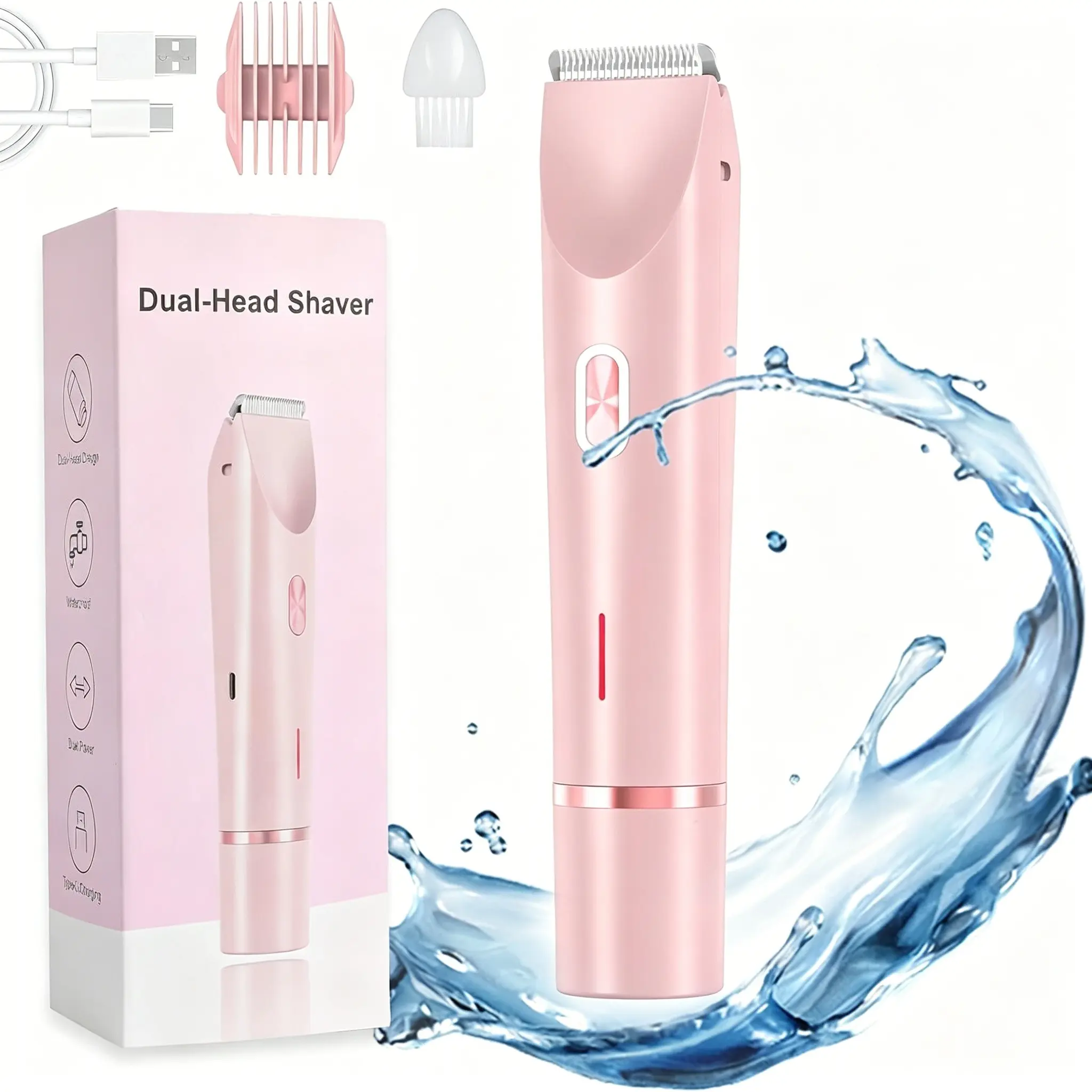 Portable Women's Dual Head Hair Trimmer, Multi-Functional Two-In-One Pubic Area Trimmer, Electric Epilator for Underarms, Legs, Arms, Body, Face, Trimmer Shaver