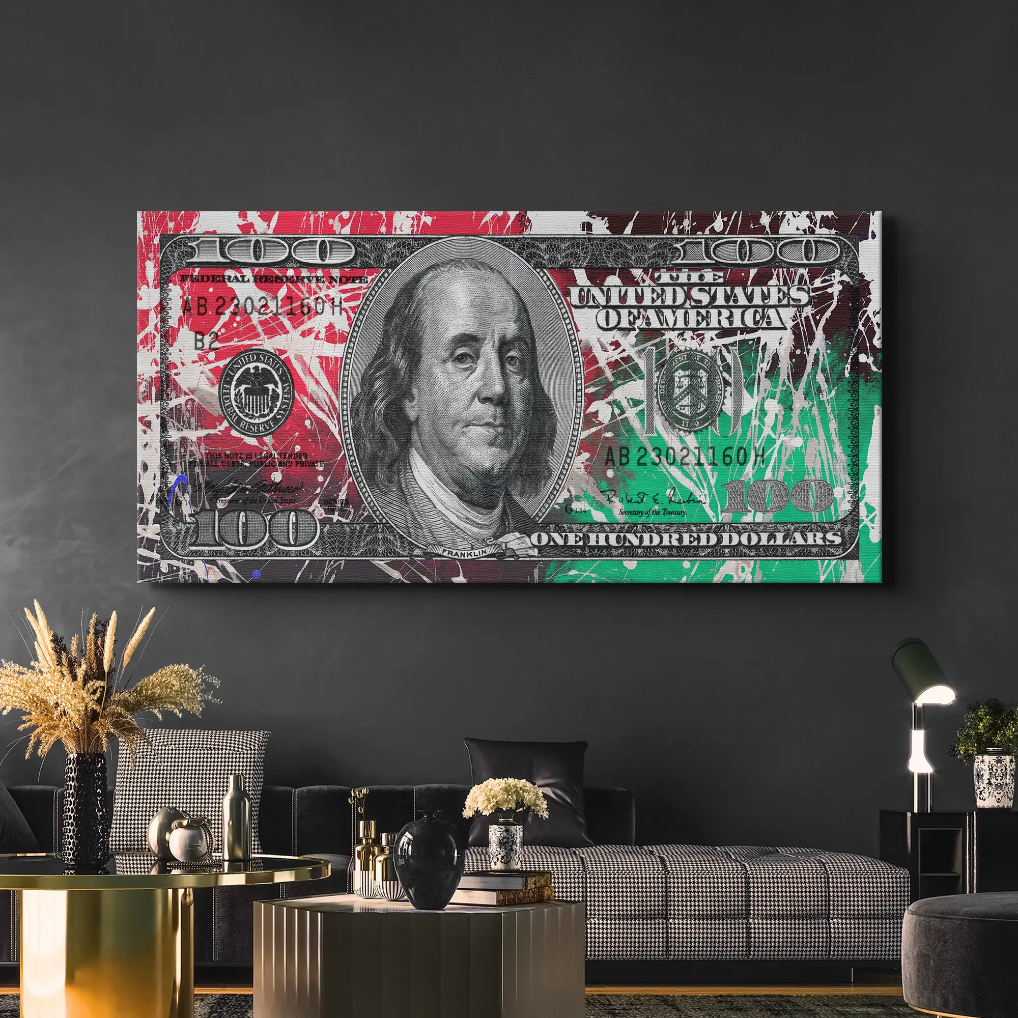 Abstract Dollar Bill Poster or Canvas Wall Art, Money Canvas Wall Art, Dollar Bill, Benjamin Franklin Dollar Bill Motivational Cash