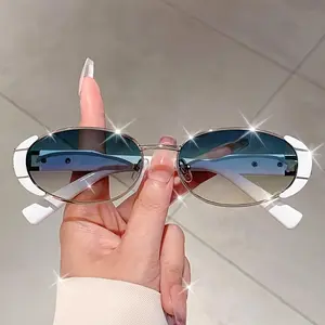 Women's Retro Full-Frame Oval Sunglasses with Multi-Color Gradient Lenses Lightweight Plastic Frame Elegant Black Tinted Lens Wrap Around Summer Eyewear