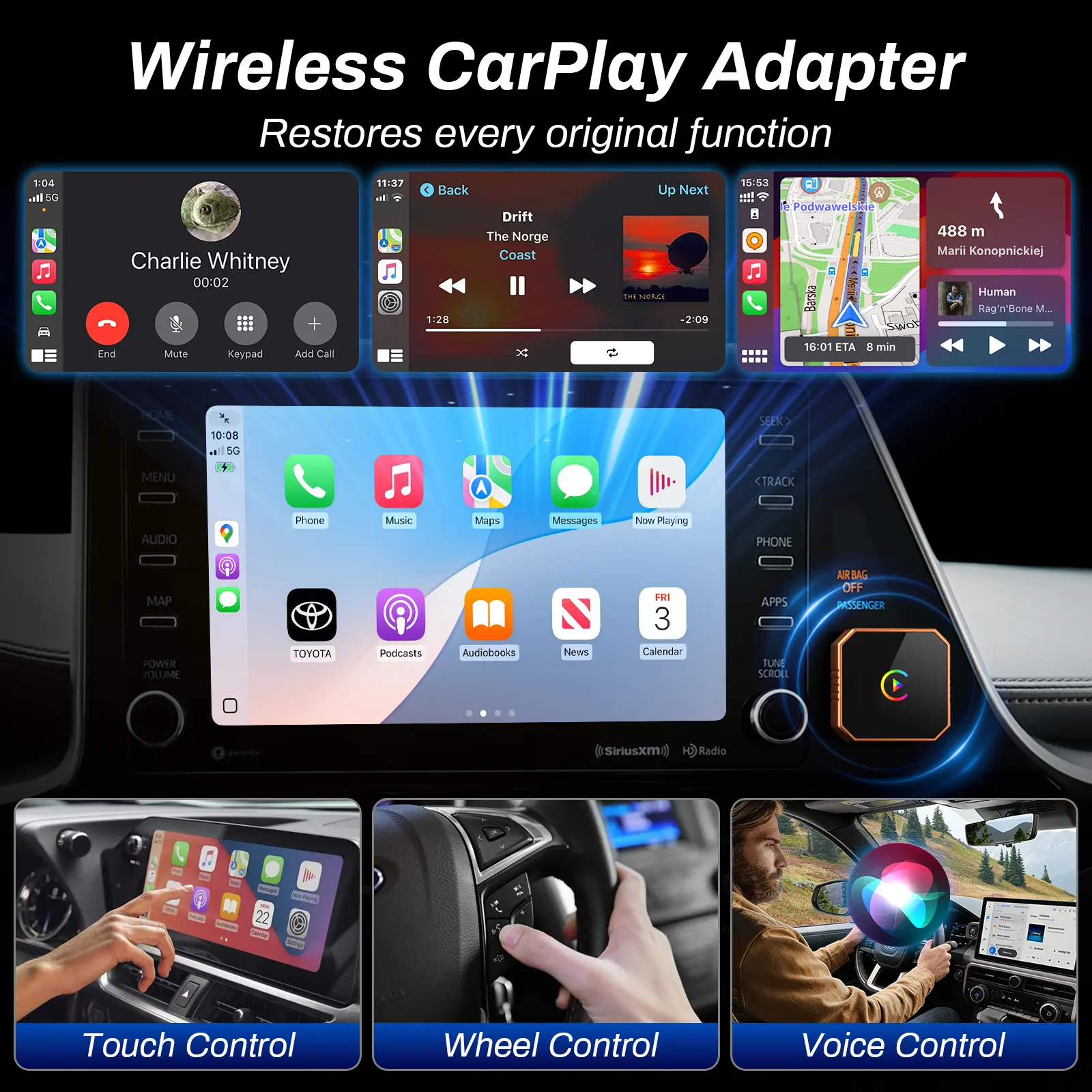 Wireless CarPlay Navigation Music Calls and Controls