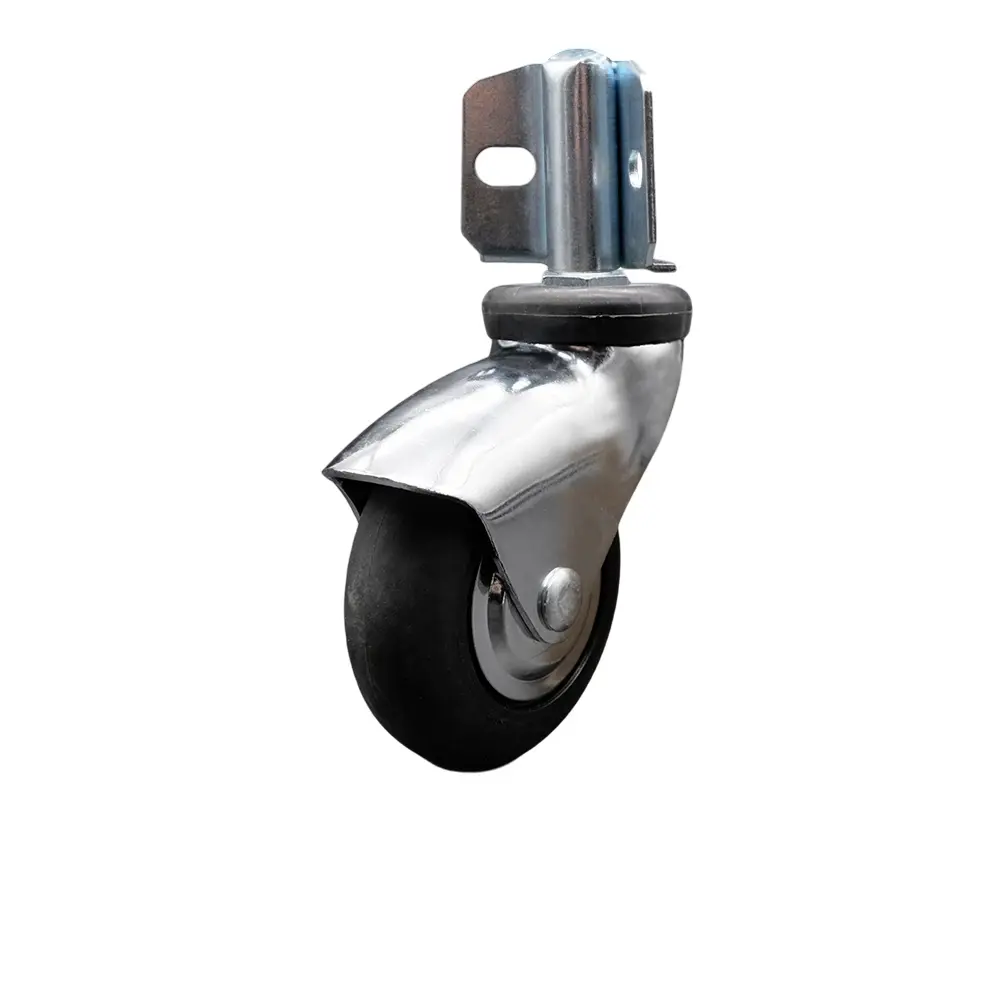 212 MAIN Service Caster SCC-GR03S310-NPRB-BC-71678-CB90 3 in. Swivel Caster Wheels for Furniture, Bright Chrome Hooded Neoprene Rubber Wheel, Corner Mount Bracket, Threaded Stem