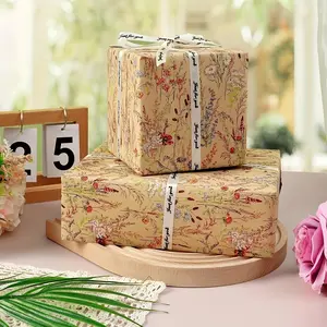 Wildflower Wrapping Paper, 17"x118" Kraft Floral Design, Ideal for Gifts, Birthdays, Weddings, Christmas, Party Decorations