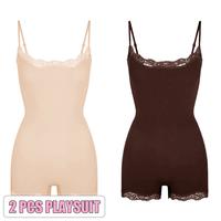 2pcs Playsuit(Cocoa/Beige)