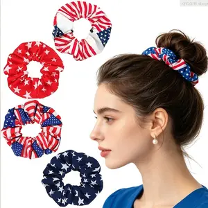 Women & Girls' 4PCS Patriotic American Flag Scrunchies Hair Ties - 4th of July USA Independence Day 4th of July Accessories, Soft Fabric High-Stretch No-Damage Elastic Ponytail Holders for Holiday Party, Parade