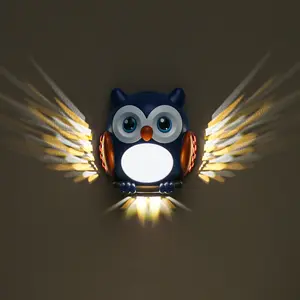 Sintronlink Owl Design + Children’s Bedroom, Living Room, Fridge, Wall + LED Night Light + Motion Sensor, Wing-Opening Effect, USB Rechargeable, Magnetic Mount, Cute Gift