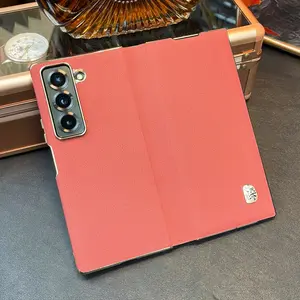 For Samsung Galaxy Z Fold 7 Case Electroplated Double Hinge Full Coverage Galaxy Z Fold 6 New Simple Solid Color Genuine Leather Shockproof Foldable Screen Phone cover