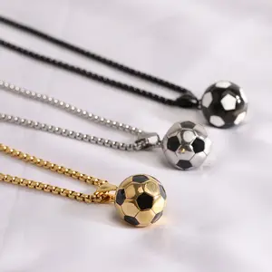 Stainless Steel Football Pendant Chain Necklace For Men Boy Jewelry Soccer Accessories Birthday Gift