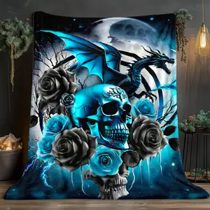Dragon & Skull High-Definition Printed Blanket Soft Warm Flannel 3 Sizes 30x40inch 50x60inch 60x80inch Travel Camping Sofa Gift 280g