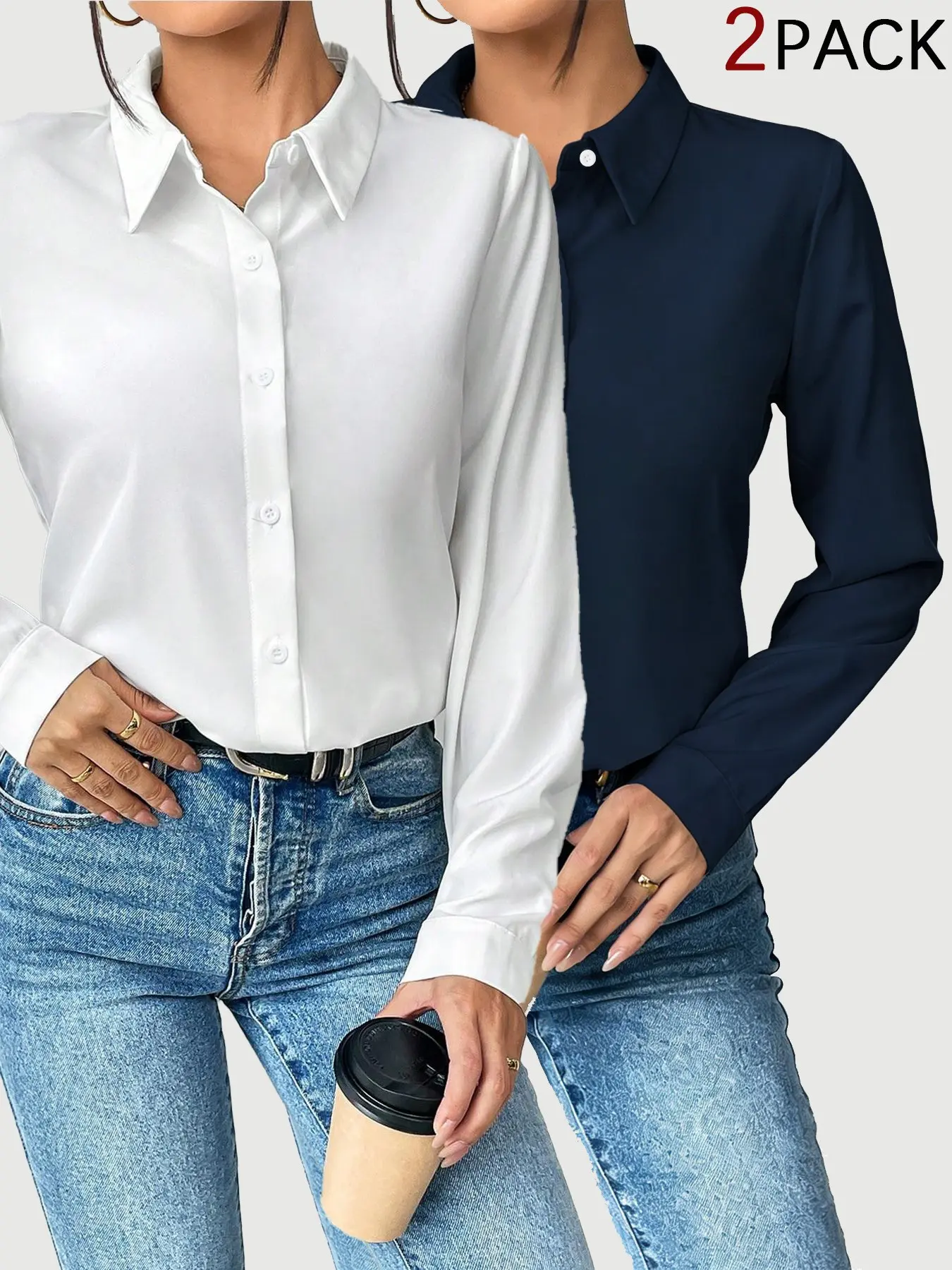 2 Pack Unisex Satin Button Down Shirts Elegant Casual Style Long Sleeve Blouses Casual Work Office Tops for Men and Women Trendy 2026 Fashion Silky Dress Shirts Business Casual Outfits Versatile Daily Wear Basic Collared Blouse Multiple Colors Available