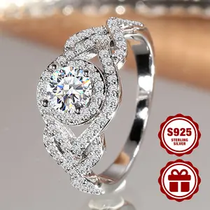 925 sterling silver women's engagement ring, hollowed-out and intertwined design, fully set with zirconia, suitable for daily wear, perfect for weddings and Valentine's Day gifts, comes with a gift box.