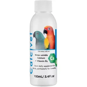 Calcivet Daily Calcium Supplement for Birds Calcio para Aves 100ml Water Soluble with Vitamin D3 Ideal for Breeding