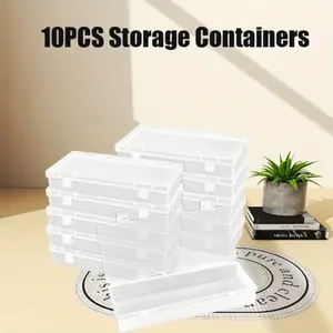 10Pcs/Set Plastic Storage Boxes,Small Storage Containers with Hinged Lids,Rectangle Clear Boxes for Beads,Jewelry,Game Pieces,Pens and Crafts Items,Halloween Christmas Party Gifts,Tools & Hardware