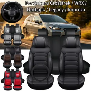 For Subaru Crosstrek / WRX / Outback / Legacy / Impreza 4 Doors 2 Row Car 5 Seat Covers with Steering wheel Cover & Storage Pockets Bag, Waterproof PU Leather Front Rear Cushion Protector Mat Full Set Breathable, Vehicle Interior Decoration Accessories